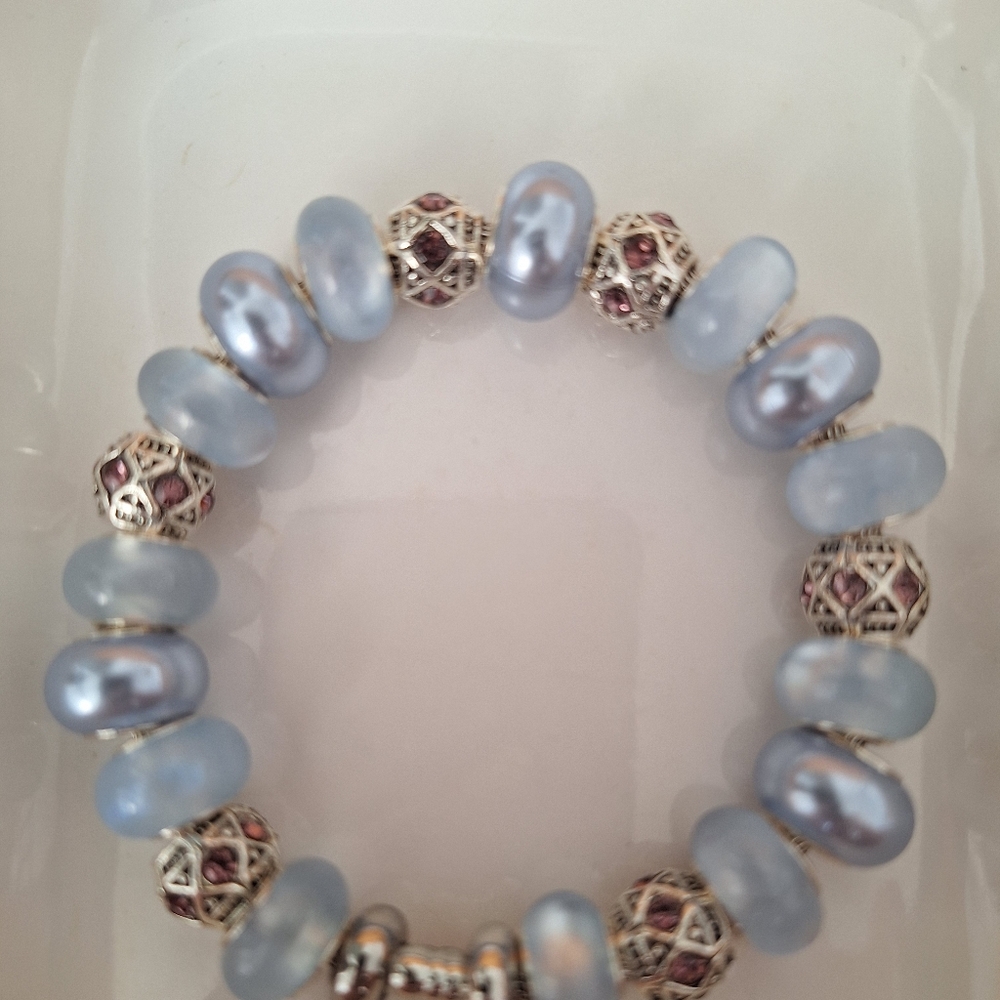 Elegant Handmade Silver Enca and Blue Beaded Bracelet